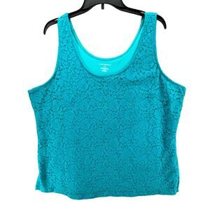 Lane Bryant Tank Top Womens Plus 22-24 Teal Green Floral Lace Feminine Layering